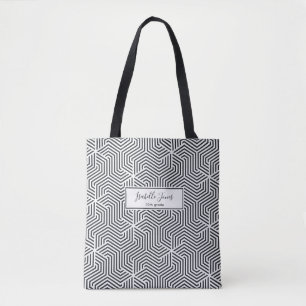 stijlvol geometrisch script aangepast college tote bag