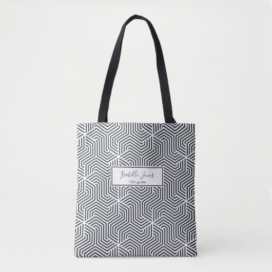 stijlvol geometrisch script aangepast college tote bag (Voorkant)