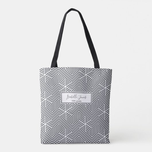 stijlvol geometrisch script aangepast college tote bag (Achterkant)