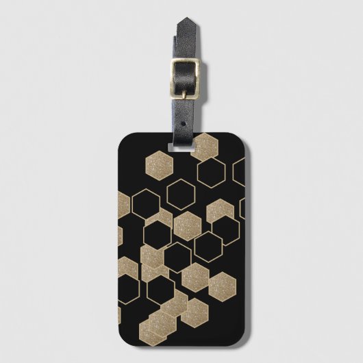 stijlvol geometrisch zwart-goudhexagonpatroon bagagelabel (Voorkant (verticaal))