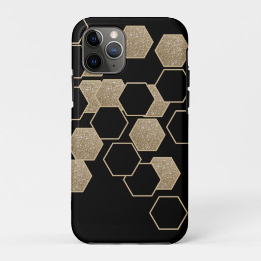 stijlvol geometrisch zwart-goudhexagonpatroon Case-Mate iPhone case (Achterkant)
