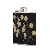 stijlvol geometrisch zwart-goudhexagonpatroon heupfles (Links)