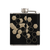 stijlvol geometrisch zwart-goudhexagonpatroon heupfles (Achterkant)