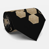 stijlvol geometrisch zwart-goudhexagonpatroon stropdas (Opgerold)