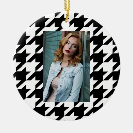 stijlvol geometrisch zwart wit geluidsdieptepatroo keramisch ornament (Voorkant)