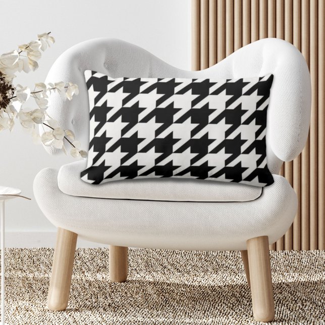 stijlvol geometrisch zwart wit geluidsdieptepatroo kussen (stylish geometric black white houndstooth pattern lumbar pillow)