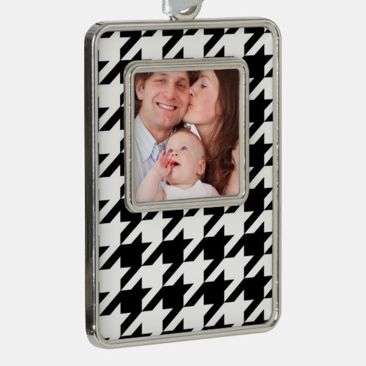 stijlvol geometrisch zwart wit geluidsdieptepatroo verzilverd omlijst ornament (Rechts)