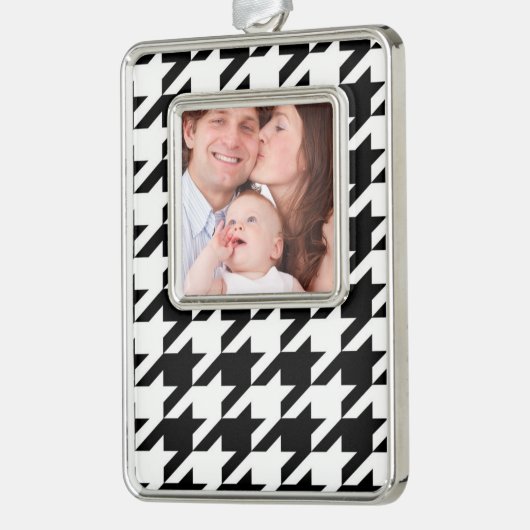 stijlvol geometrisch zwart wit geluidsdieptepatroo verzilverd omlijst ornament (Links)