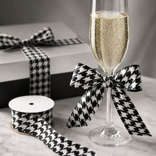 stijlvol geometrisch zwart-wit houndstooth patroon satijnen lint