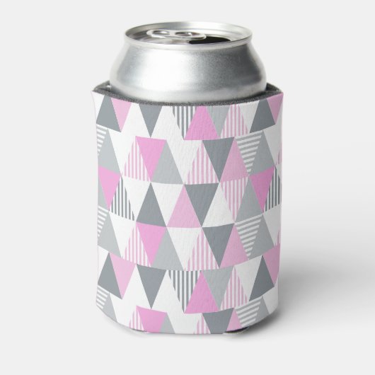 Stijlvol Geometrische roze grijs gepatterd Blikjeskoeler (Blikje Achterkant)