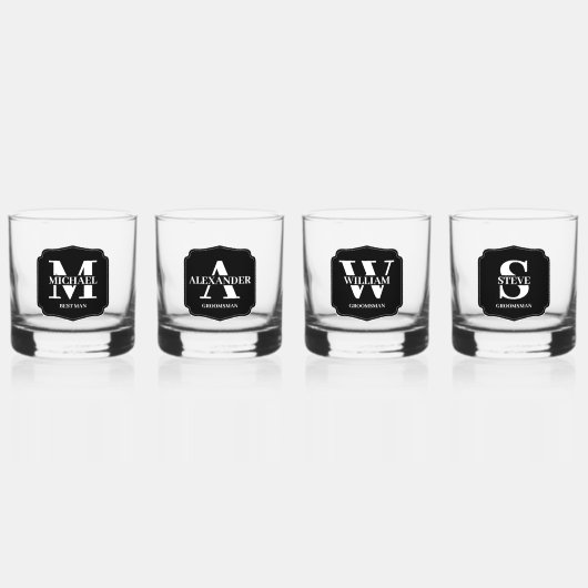 Stijlvol gepersonaliseerd Monogram Groomsman voors Whisky Glas (Voorkant)