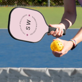 Stijlvol gepersonaliseerd monogram roze pickleball paddle