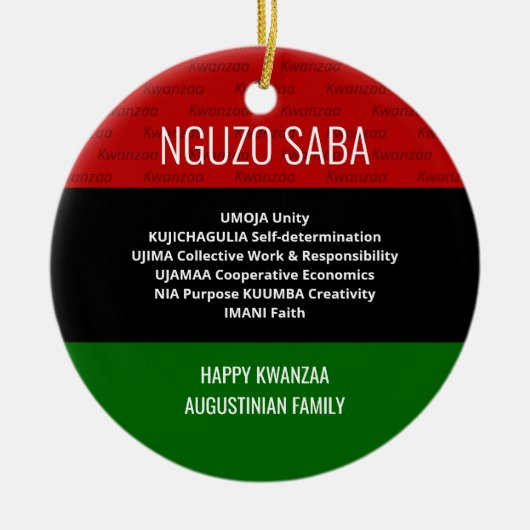 Stijlvol gepersonaliseerd NGUZO SABA Happy Kwanzaa Keramisch Ornament (Voorkant)