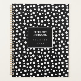 Stijlvol gepersonaliseerd zwart-wit stippenpatroon planner