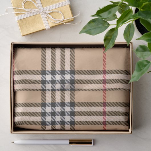 Stijlvol geruit, warm, lichtbruine basis, wit, zwa tissuepapier (Geschenk)