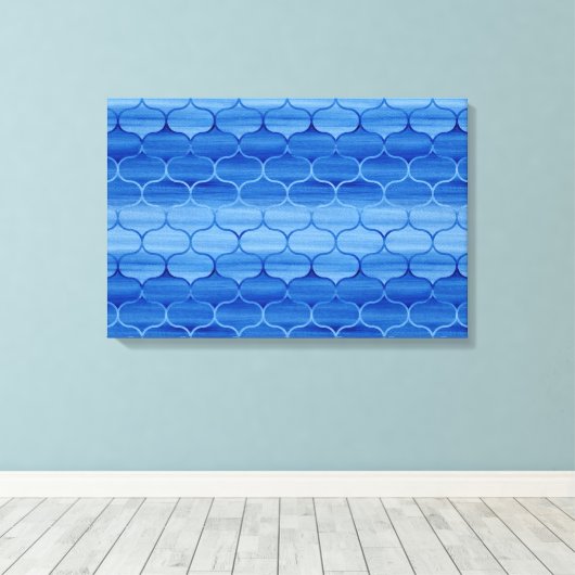 Stijlvol geschilderd blauw Ogee patroon Canvas Afdruk (Insitu (Houten vloer))