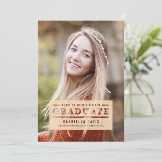 Stijlvol gesneden Afstuderen Aankondiging uitnodig (Staand voorkant)