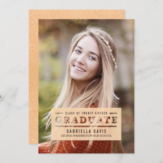 Stijlvol gesneden Afstuderen Aankondiging uitnodig (Voorkant / Achterkant)