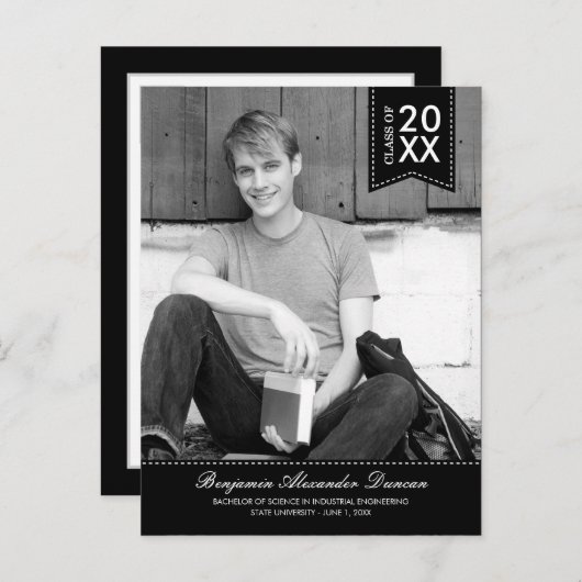 Stijlvol gestikte Afstuderen aankondiging / Uitnod (Voorkant / Achterkant)