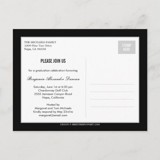 Stijlvol gestikte Afstuderen aankondiging / Uitnod (Achterkant)