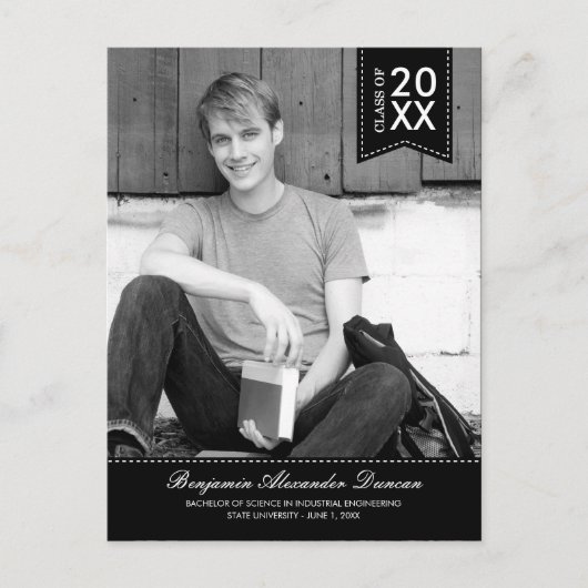 Stijlvol gestikte Afstuderen aankondiging / Uitnod (Voorkant)