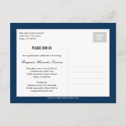 Stijlvol gestikte Afstuderen aankondiging / Uitnod (Achterkant)