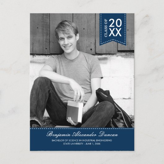 Stijlvol gestikte Afstuderen aankondiging / Uitnod (Voorkant)