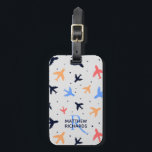 Stijlvol gevechtspatroon op maat bagagelabel<br><div class="desc">Modern vliegtuigpatroon op grijs. Stijlvol aangepast bagagelabel.</div>