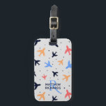 Stijlvol gevechtspatroon op maat bagagelabel<br><div class="desc">Modern vliegtuigpatroon op grijs. Stijlvol aangepast bagagelabel.</div>