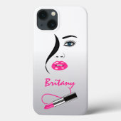 Stijlvol gezicht met roze lippenstift in de spiege Case-Mate iPhone case (Achterkant)