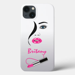 Stijlvol gezicht met roze lippenstift in de spiege Case-Mate iPhone case
