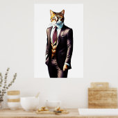 Stijlvol Ginger Cat Man in zijn Suit Poster (Keuken)