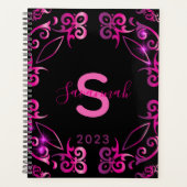 Stijlvol glam elegant barokzwart en roze 2023 planner (Voorkant)