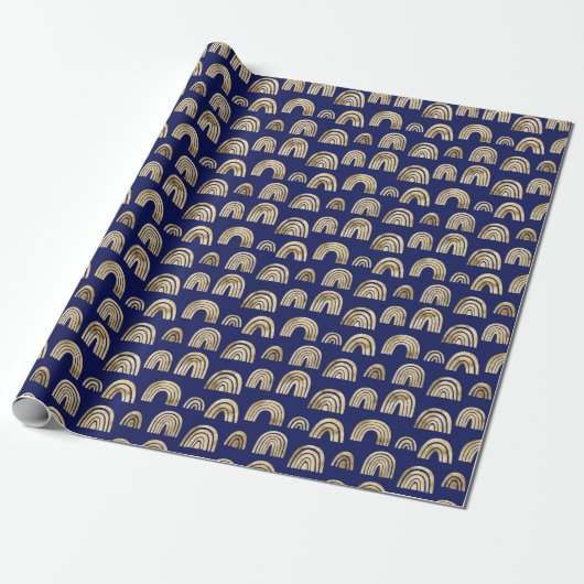 Stijlvol Glam Gold Rainbow Pattern Chic Navy Blue Cadeaupapier (Uitgerold)