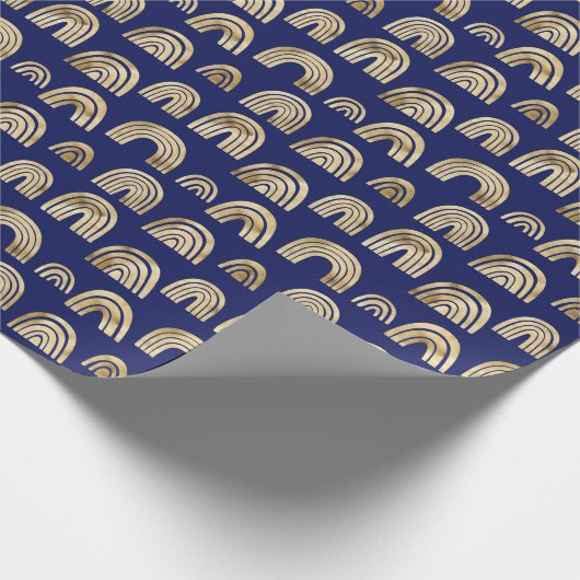 Stijlvol Glam Gold Rainbow Pattern Chic Navy Blue Cadeaupapier (Hoek)