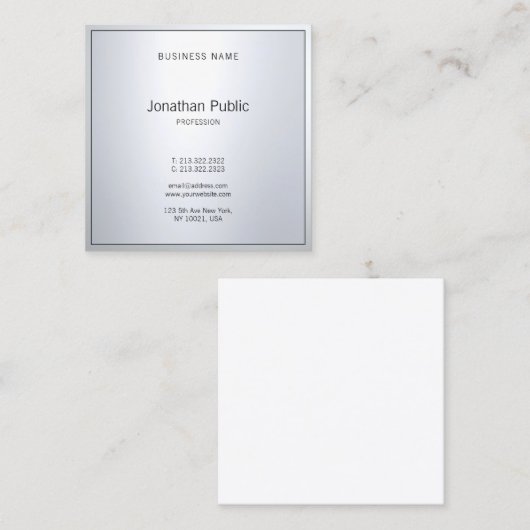 Stijlvol glamour Silver Modern Professional Plain Vierkante Visitekaartje (Voorkant / Achterkant)