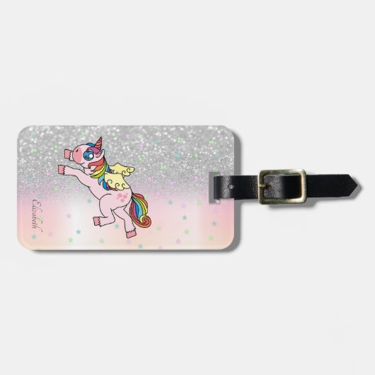 Stijlvol glitter Bokeh, regenboogvaar Unicorn, ste Bagagelabel (Voorkant horizontaal)