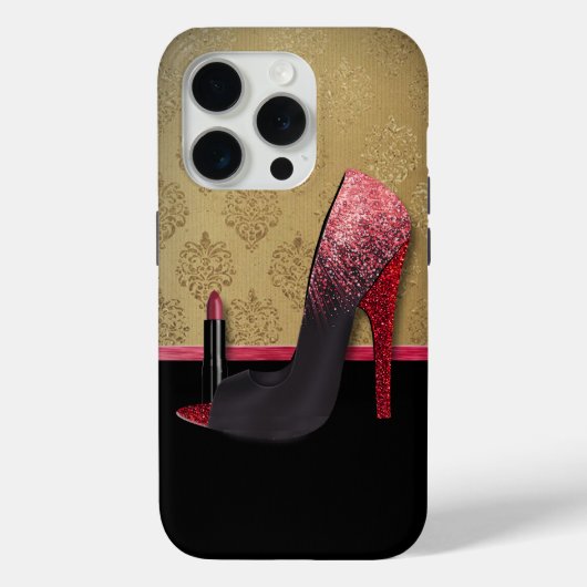 Stijlvol glitter-niveau en lipstick Case-Mate iPhone case (Achterkant)