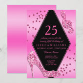 Stijlvol  Glitzy Pink 25th Birthday Kaart (Voorkant / Achterkant)