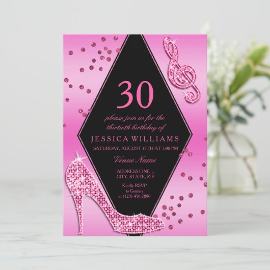 Stijlvol  Glitzy Pink 30th Birthday Kaart (Staand voorkant)