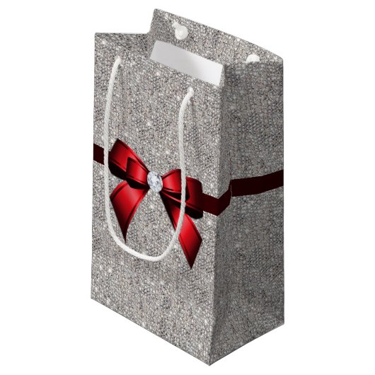 Stijlvol Glitzy Sequins Bow & Ribbon Klein Cadeauzakje (Voorkant Gekanteld)