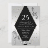 Stijlvol Glitzy Silver 25th Birthday Kaart (Voorkant)