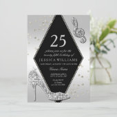 Stijlvol Glitzy Silver 25th Birthday Kaart (Staand voorkant)