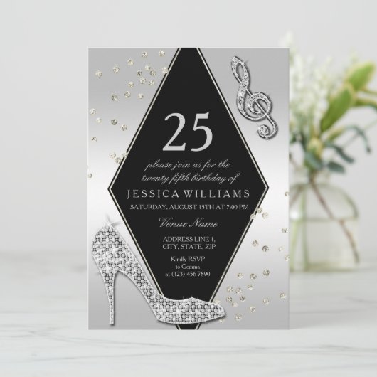 Stijlvol Glitzy Silver 25th Birthday Kaart (Staand voorkant)