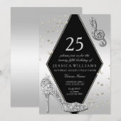 Stijlvol Glitzy Silver 25th Birthday Kaart (Voorkant / Achterkant)