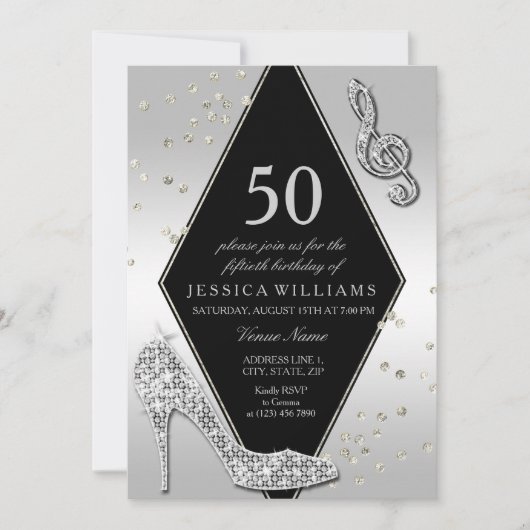 Stijlvol Glitzy Silver 50th Birthday Kaart (Voorkant)