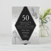 Stijlvol Glitzy Silver 50th Birthday Kaart (Staand voorkant)