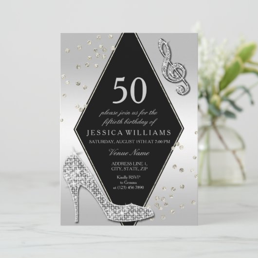 Stijlvol Glitzy Silver 50th Birthday Kaart (Staand voorkant)