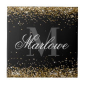 Stijlvol Gold Glitter Black White Monogram Tegeltje (Voorkant)