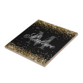 Stijlvol Gold Glitter Black White Monogram Tegeltje (Zijkant)